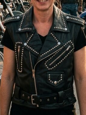 Vintage 80s London Leatherwear NYC Studded Leather Moto Vest Punk Heavy Metal S